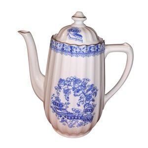 Seltmann Weiden Teapot Coffee Pot Bavaria Porcelain 9" tall w/ Lid Blue White